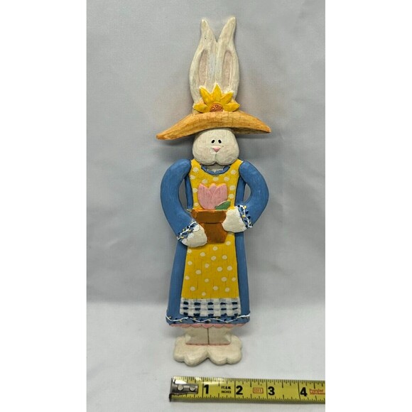 VTG Russ Berrie 10.5" Spring Easter Bunny Resin Rabbit Figure~Country~Farm~Folk - Picture 8 of 8